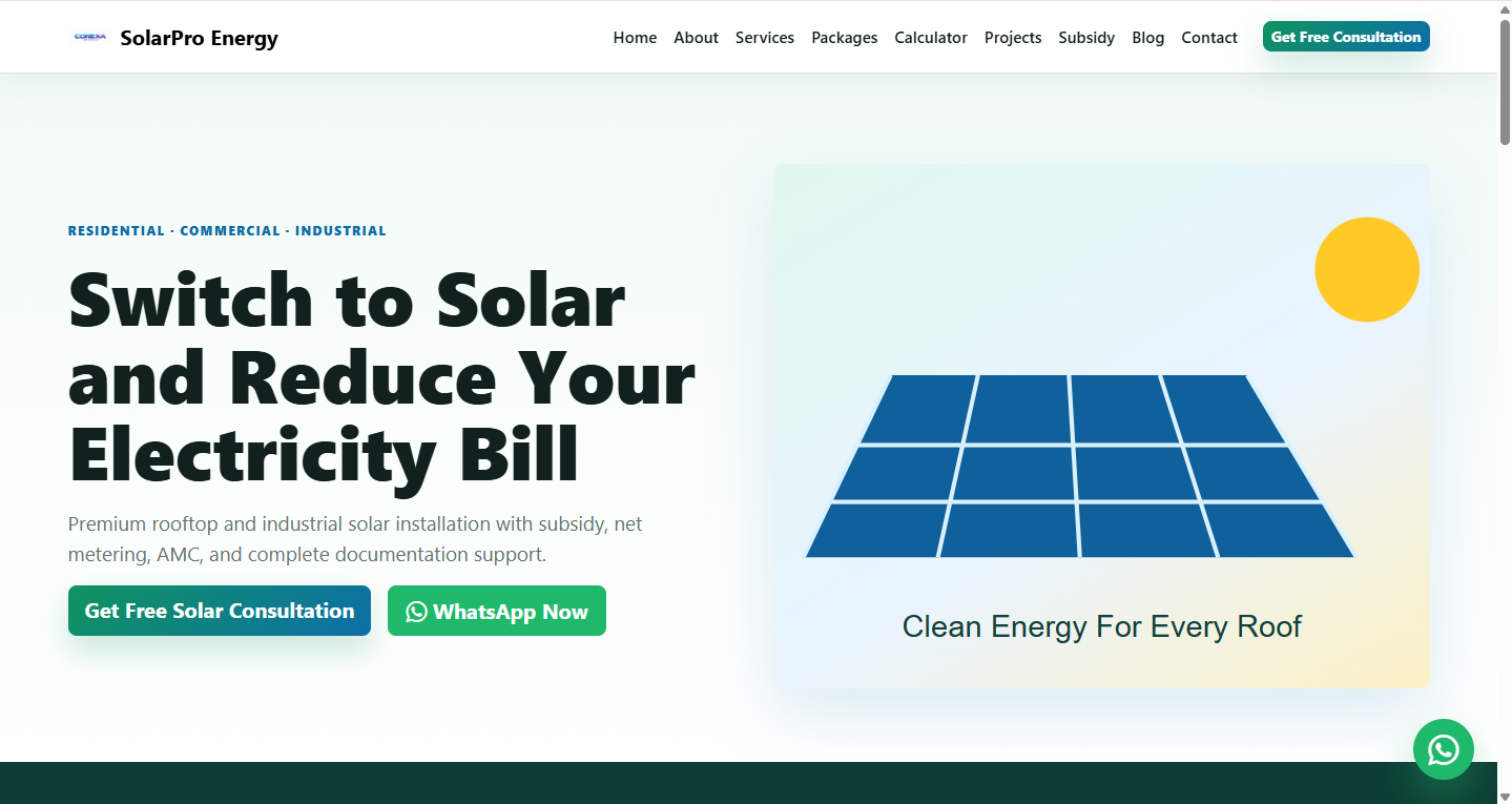 Solar Panel Website Development